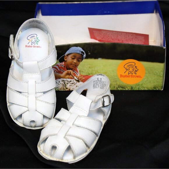 NEW '99 Buster Brown White Sandals Abbey sz 6 Toddler Girl Summer Spring Leather - Picture 1 of 9